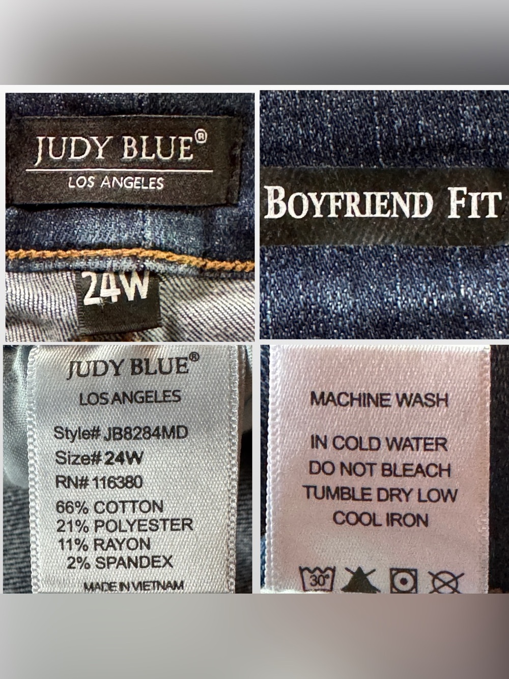 Judy Blue Boyfriend Fit Jeans Patched Rips High Rise JB8284MD Women’s Plus (24W) - Picture 5 of 17